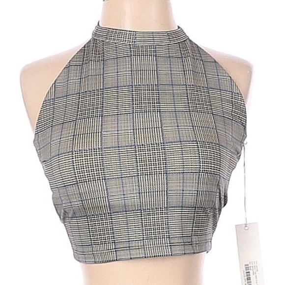 NWT KiraGrace Grace Yoga Halter Crop Top Spring Plaid Size Small - Picture 2 of 14